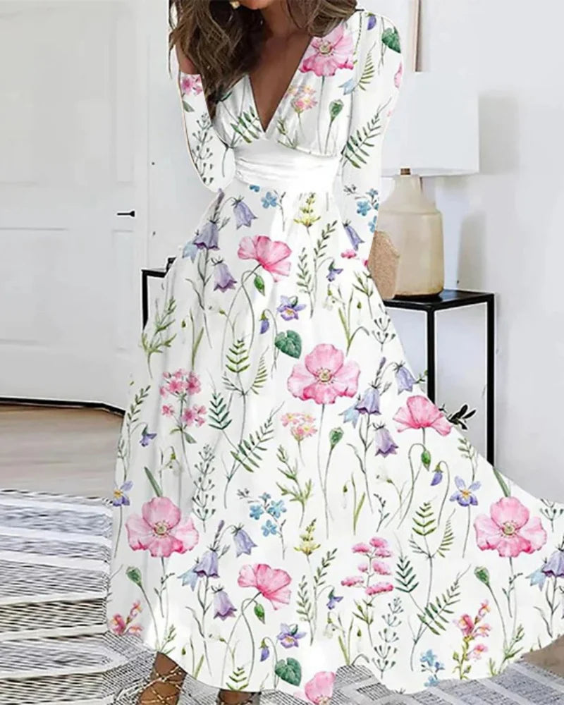 V Neck Floral Maxi Dress