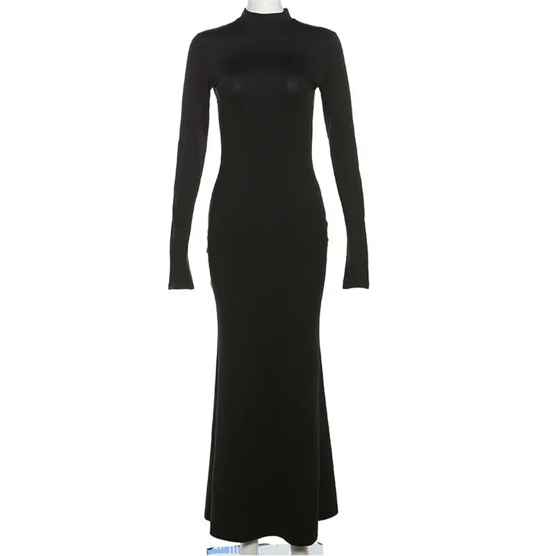 High Neck Long Sleeve Mermaid Maxi Dress