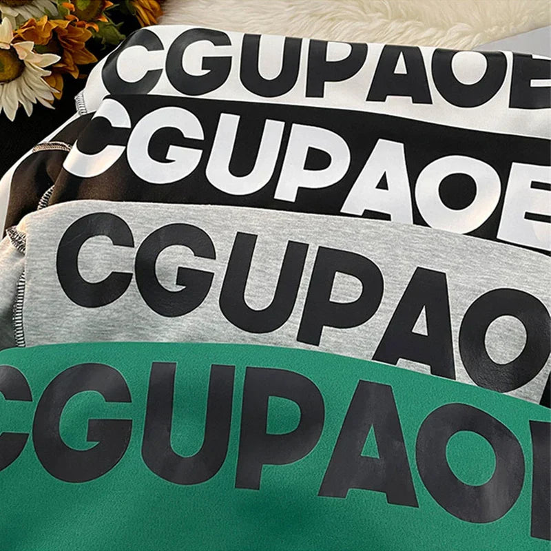 Autumn Letter Print Loose Fleece Hoodie