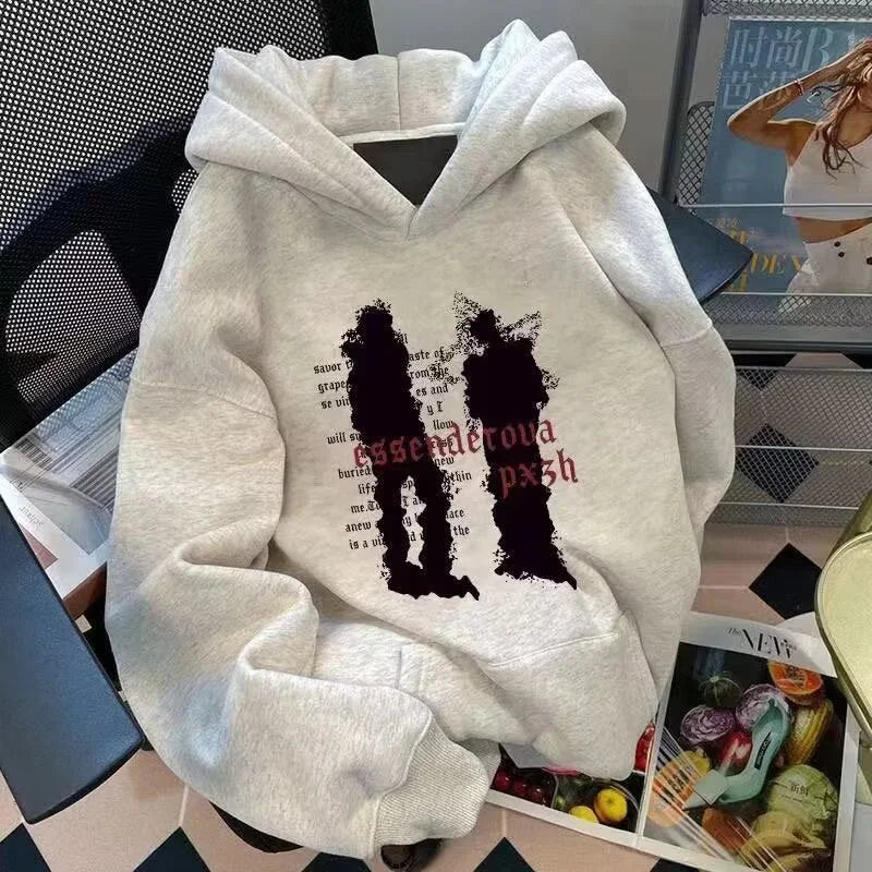 Punk Abstract Figure Print Cotton Hoodie