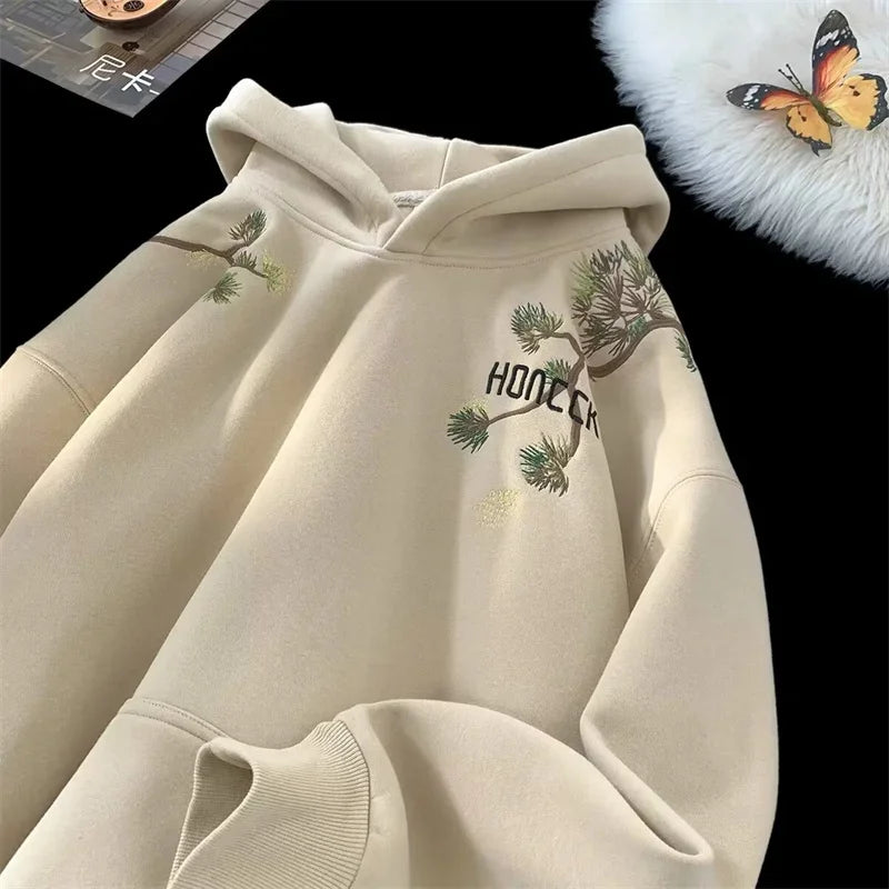 Pine Print Y2K Vintage Oversize Hoodie