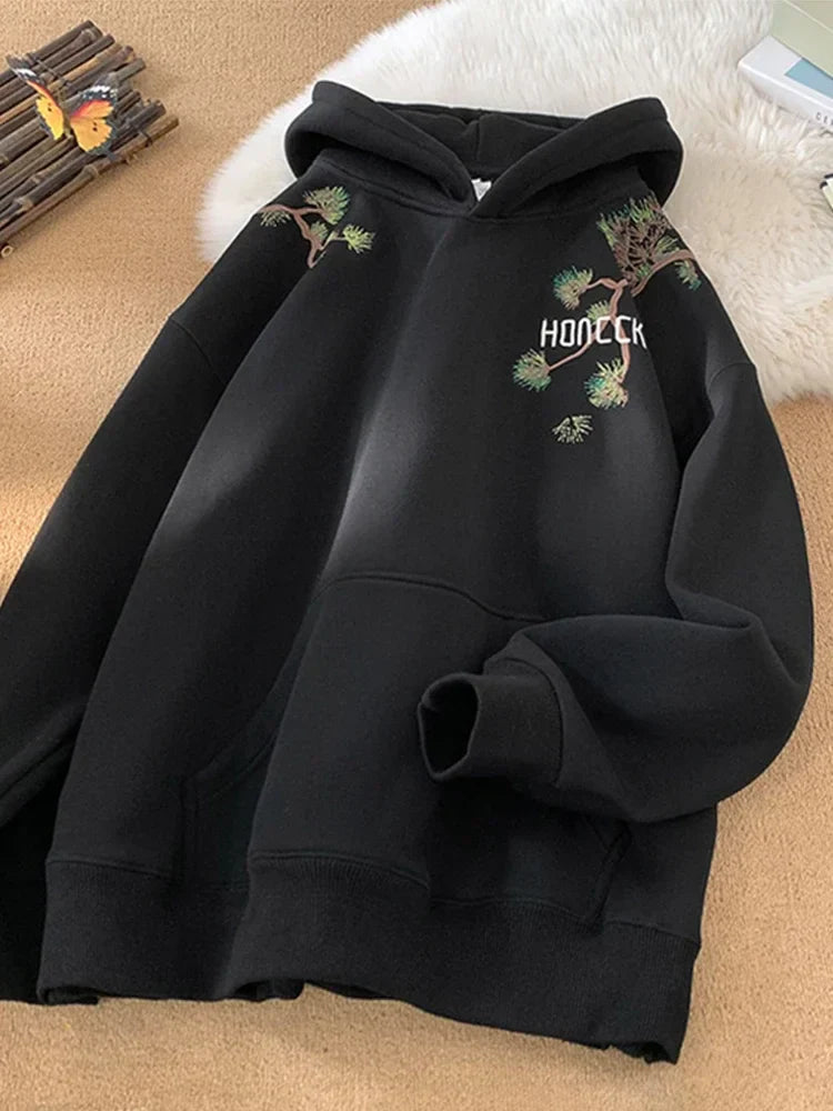Pine Print Y2K Vintage Oversize Hoodie