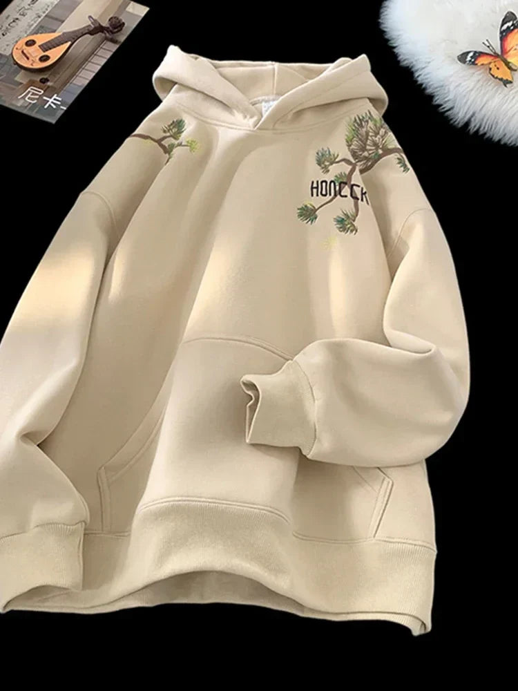 Pine Print Y2K Vintage Oversize Hoodie