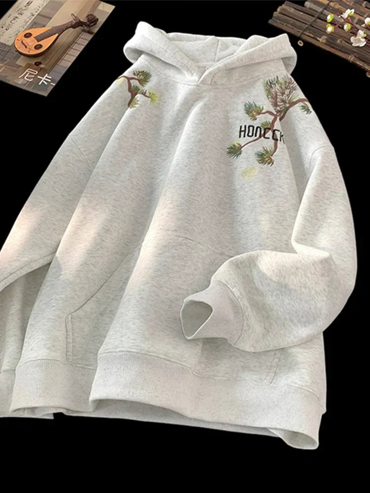 Pine Print Y2K Vintage Oversize Hoodie