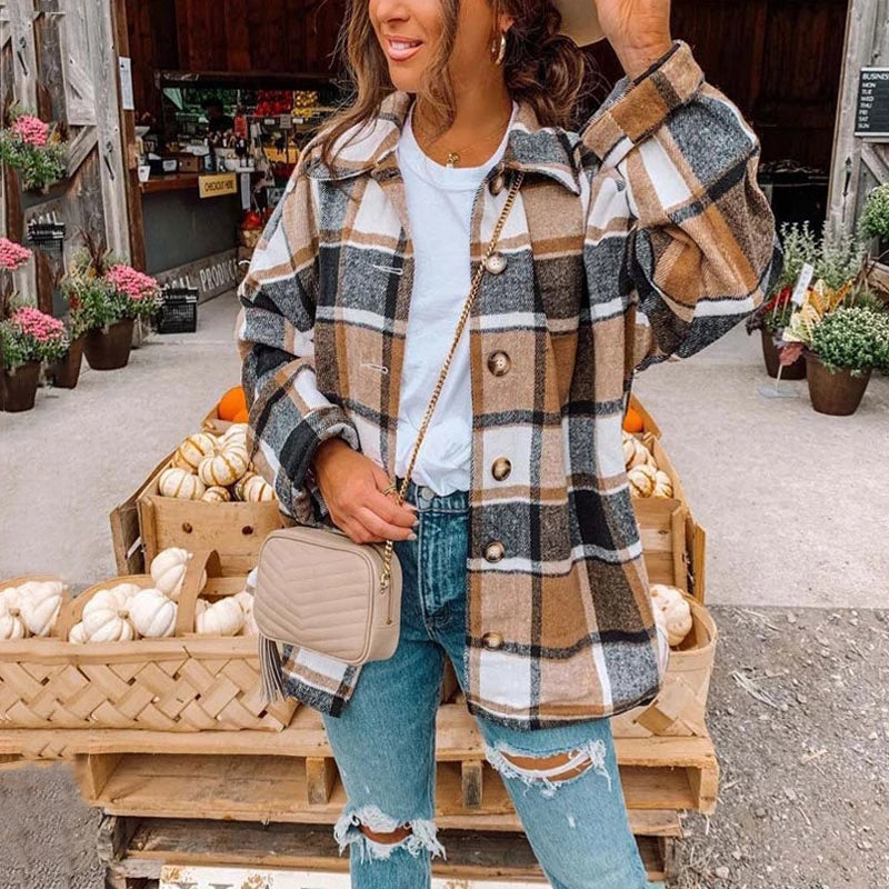 Oversized Checkered Autumn Plaid Shirt Jacket 2