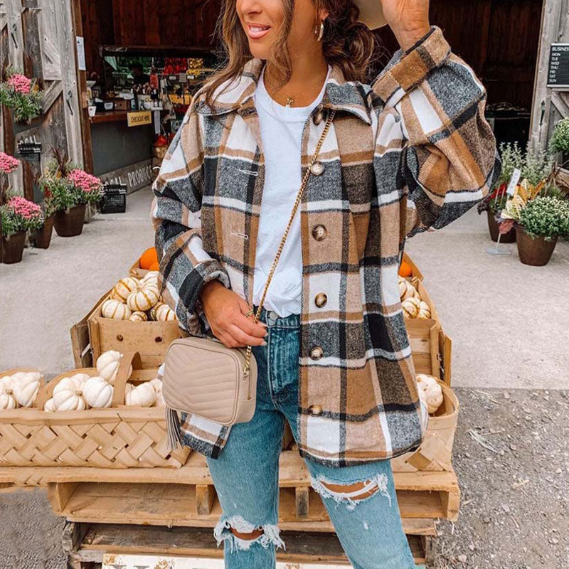 Oversized Checkered Autumn Plaid Shirt Jacket 10