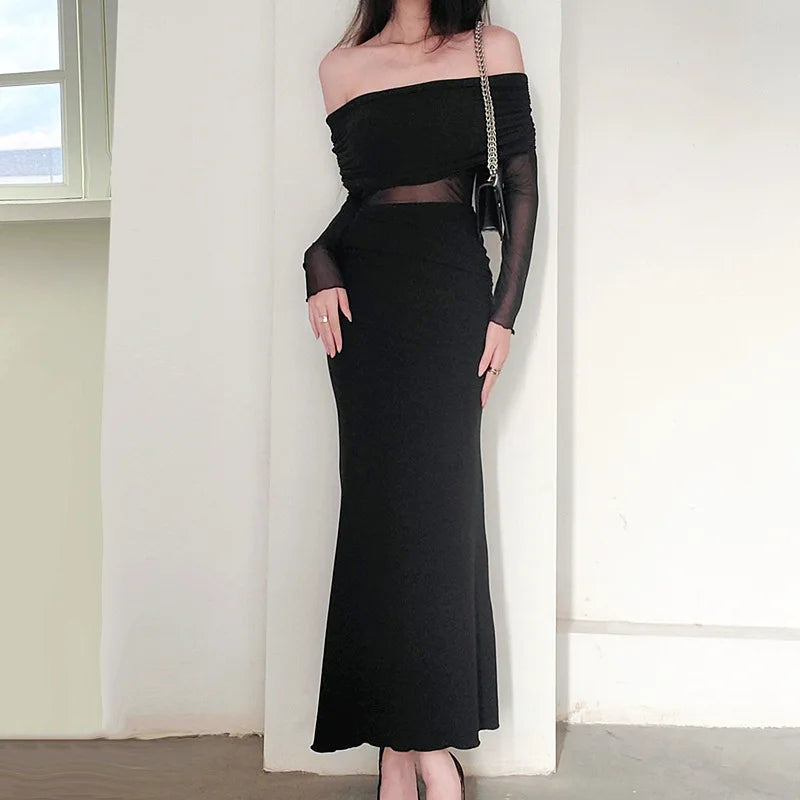 Off Shoulder Long Sleeve Cutout Bodycon Maxi Dress