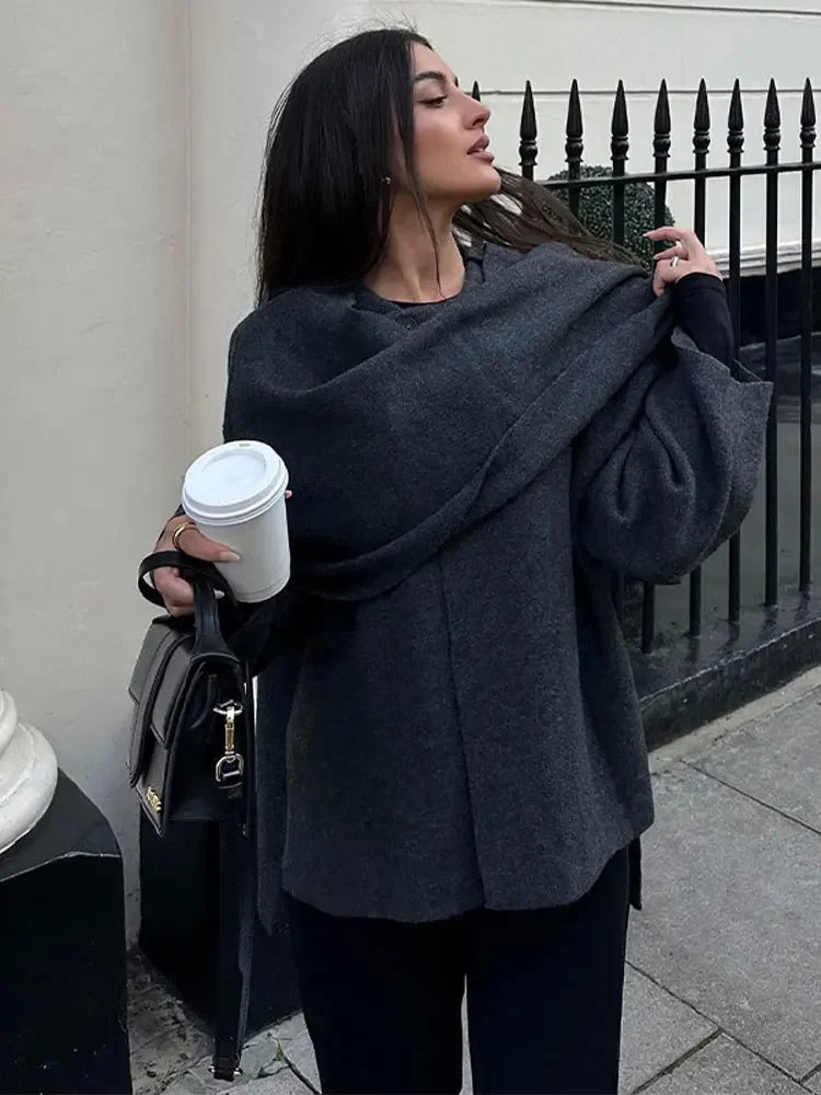 Loose Long Sleeve Knitted Cape Coat 3