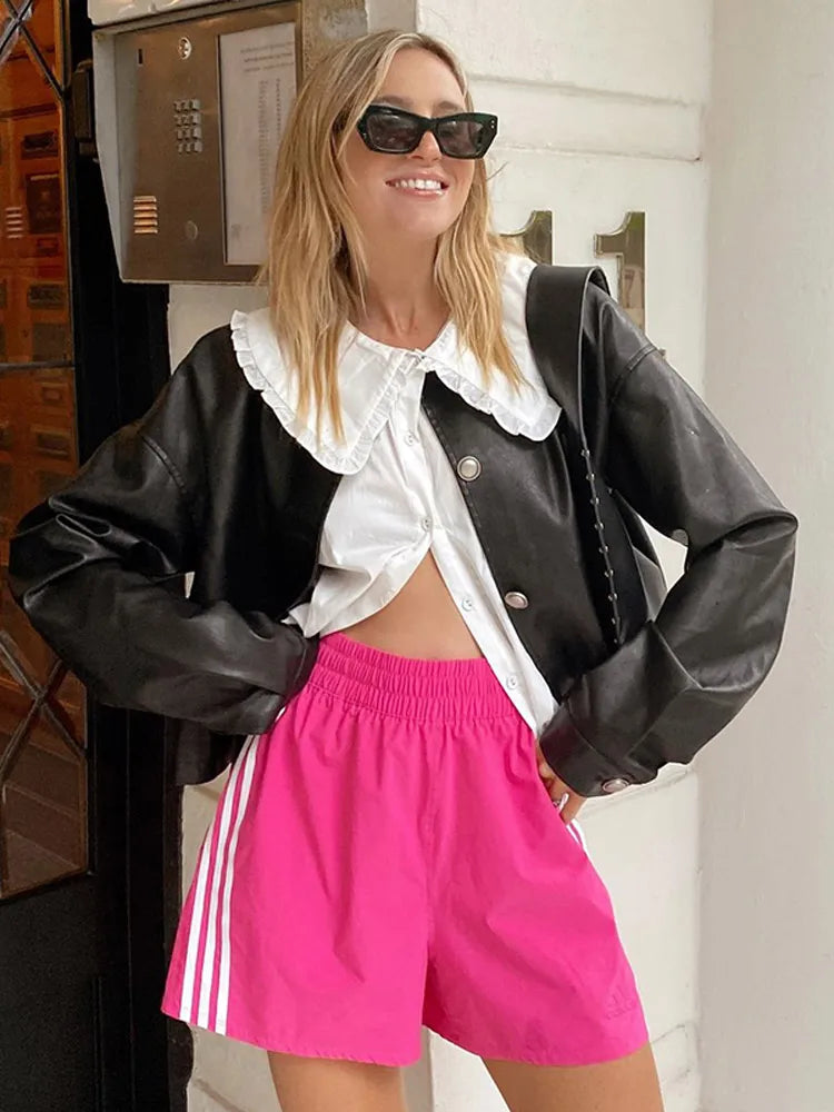 Autumn Single-breasted Long Sleeve Casual O-neck Cropped Black Coats - Fashionpara