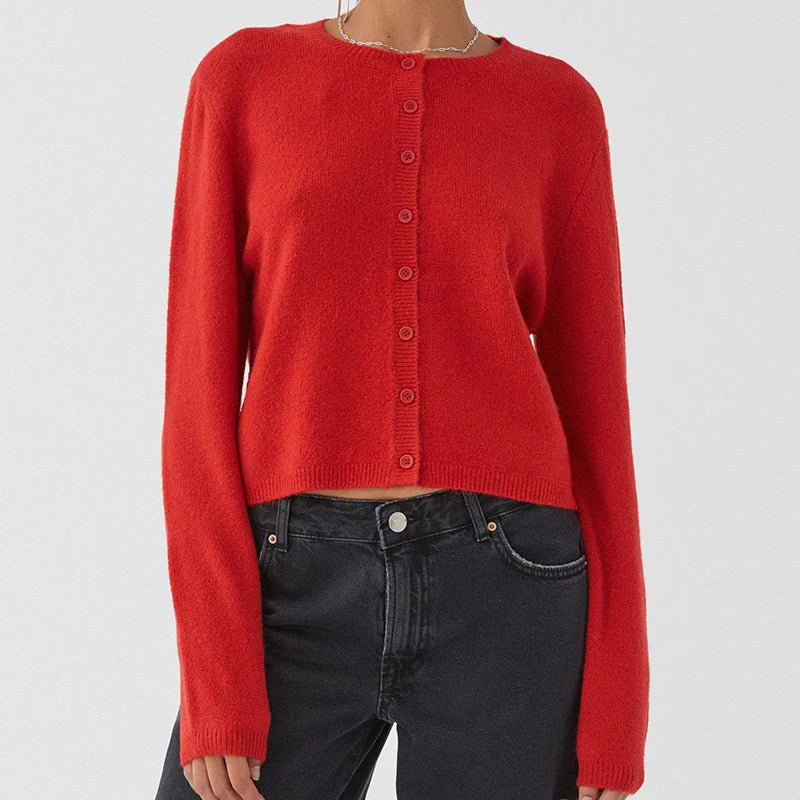 Preppy Crew Neck Button Up Front Cardigan