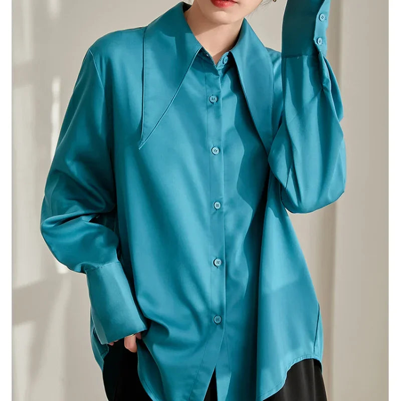 Vintage Satin Silk Turn Down Collar Blouse