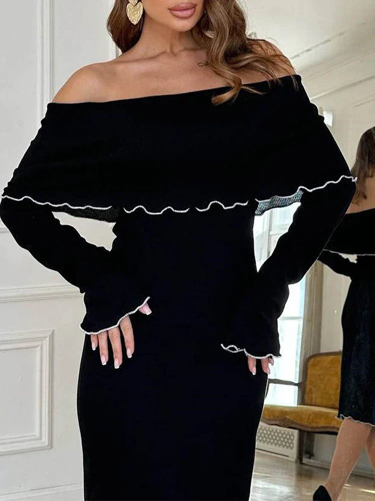 Ribbed Knit Off Shoulder Long Sleeve Maxi Dress 5