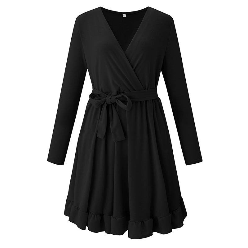 Surplice V-Neck Long-Sleeve Tie-Waist Ruffle-Hem Mini Dress 6