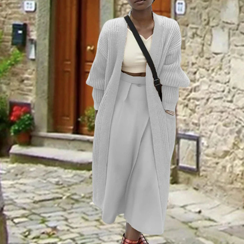 Solid Rib Knitting V-neck Casual Long Sleeve Pocket Warm Autumn Winter Coats - Fashionpara