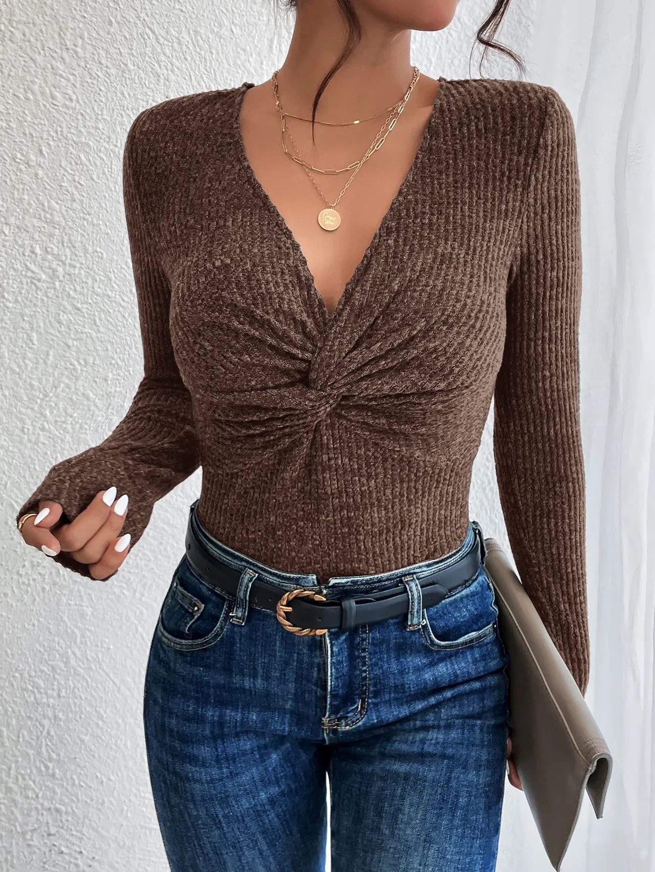 PrincessAce Deep V-Neck Slim Sweater Top for Women