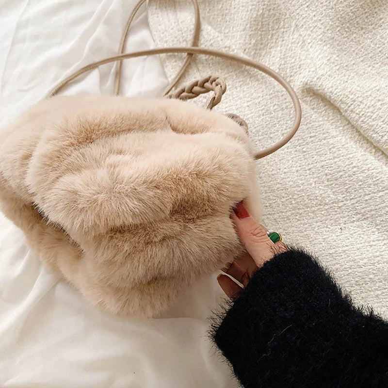 Autumn Winter Faux Fur Pleated Fashion Crossbody Shoulder Handbag