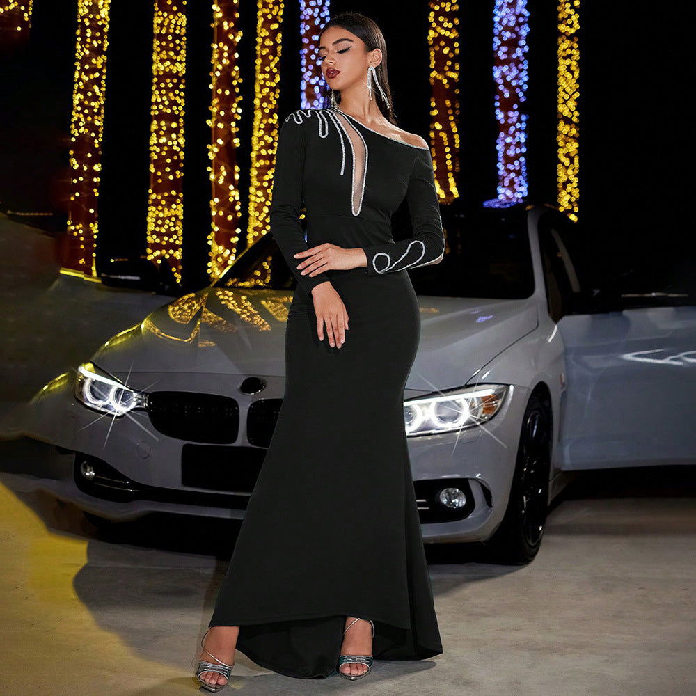 Sequin Round Neck Flare Cape Sleeve Sheath Maxi Evening Gown - View 4