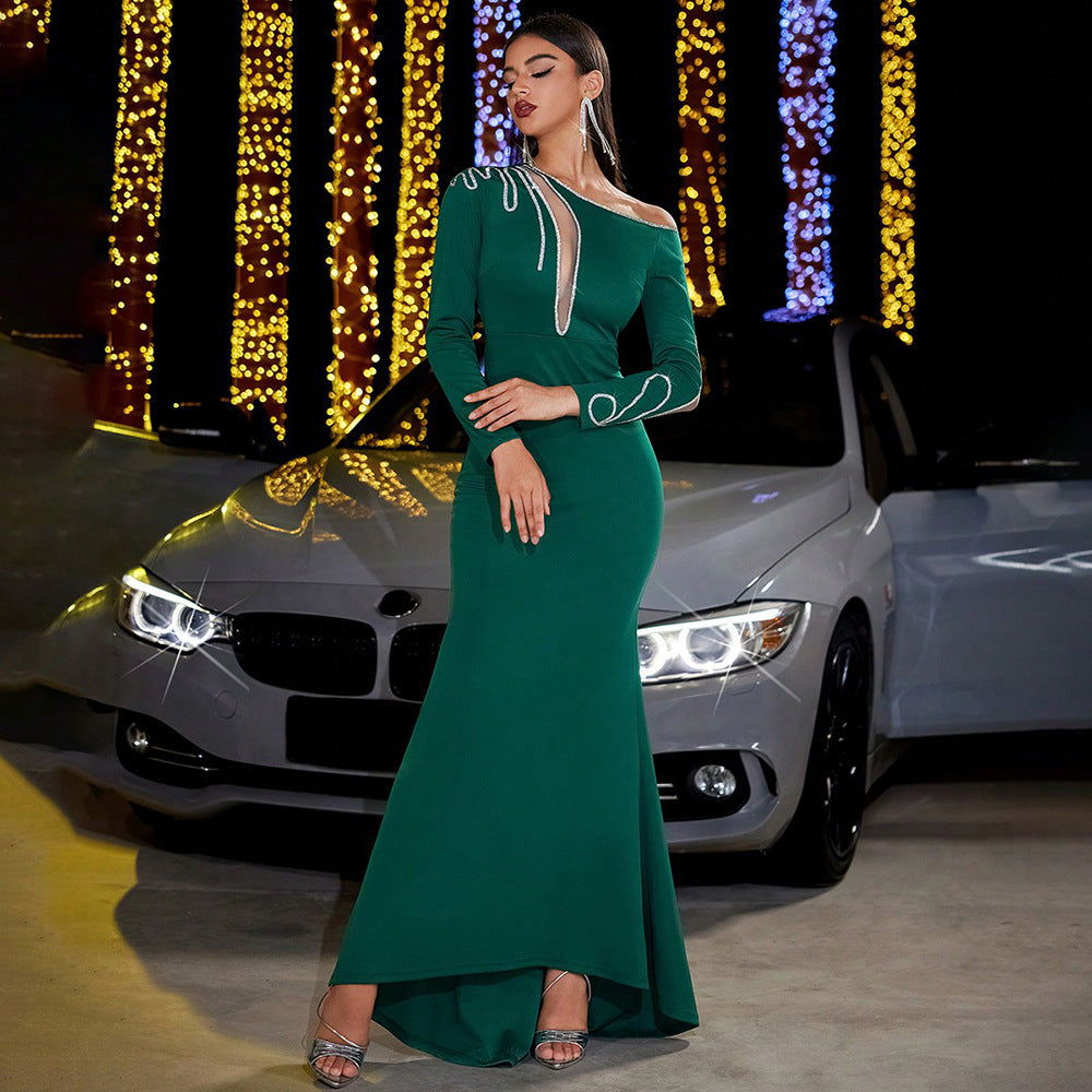 Sequin Round Neck Flare Cape Sleeve Sheath Maxi Evening Gown - View 5