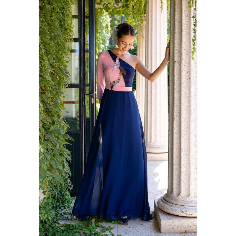Long Blue Chiffon Dress Slimming Evening Dress - Fashionpara