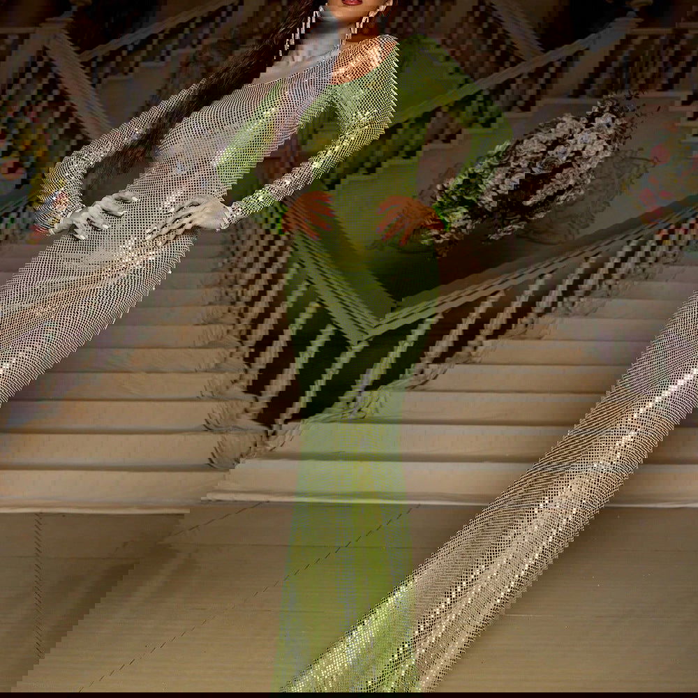 Slim Fit Long Sleeved Mopping Party Cocktail Sequined Evening Dress - Fashionpara