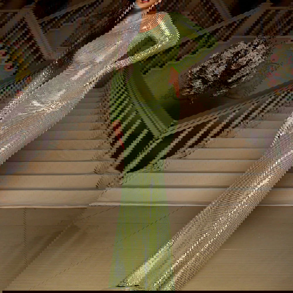 Slim Fit Long Sleeved Mopping Party Cocktail Sequined Evening Dress - Fashionpara