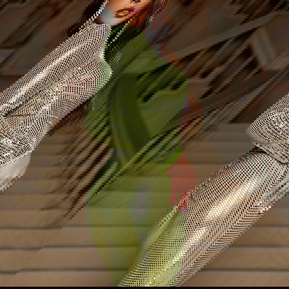 Slim Fit Long Sleeved Mopping Party Cocktail Sequined Evening Dress - Fashionpara