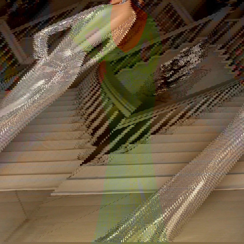 Slim Fit Long Sleeved Mopping Party Cocktail Sequined Evening Dress - Fashionpara