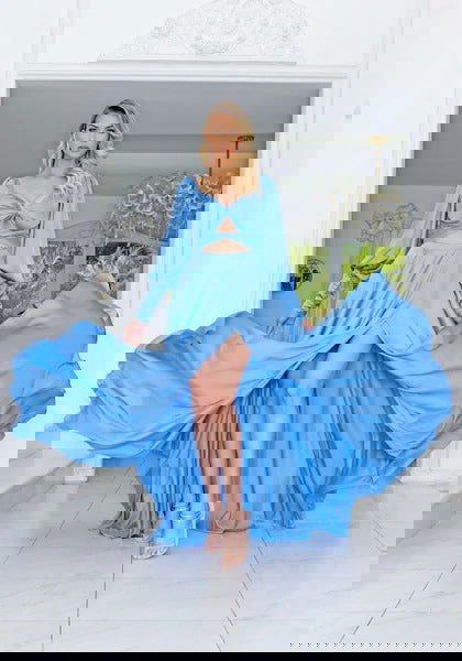 Long Sleeve Dress Slit Formal Dress Maxi Dress - Fashionpara