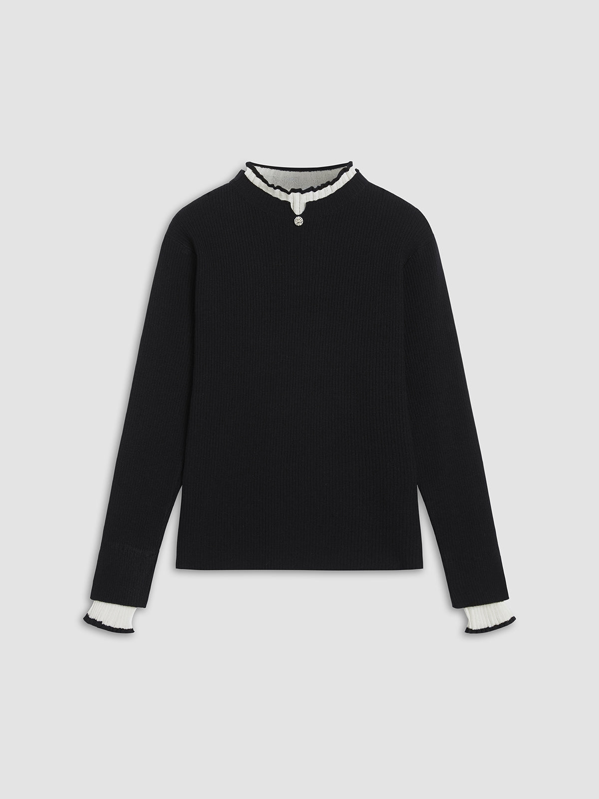 Contrast Trim Mock Neck Knit Top 5