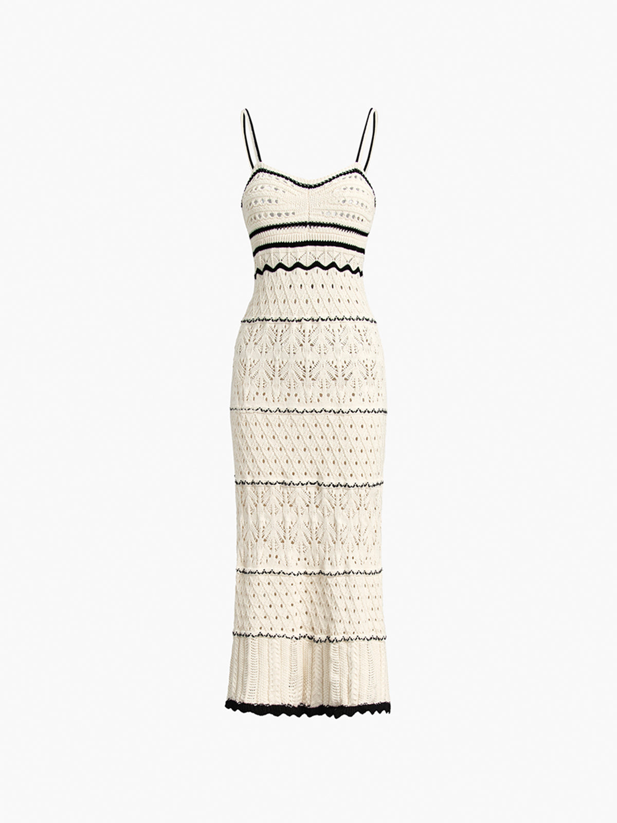 Crochet Eyelet Spaghetti Strap Sweetheart Bodycon Midi Dress