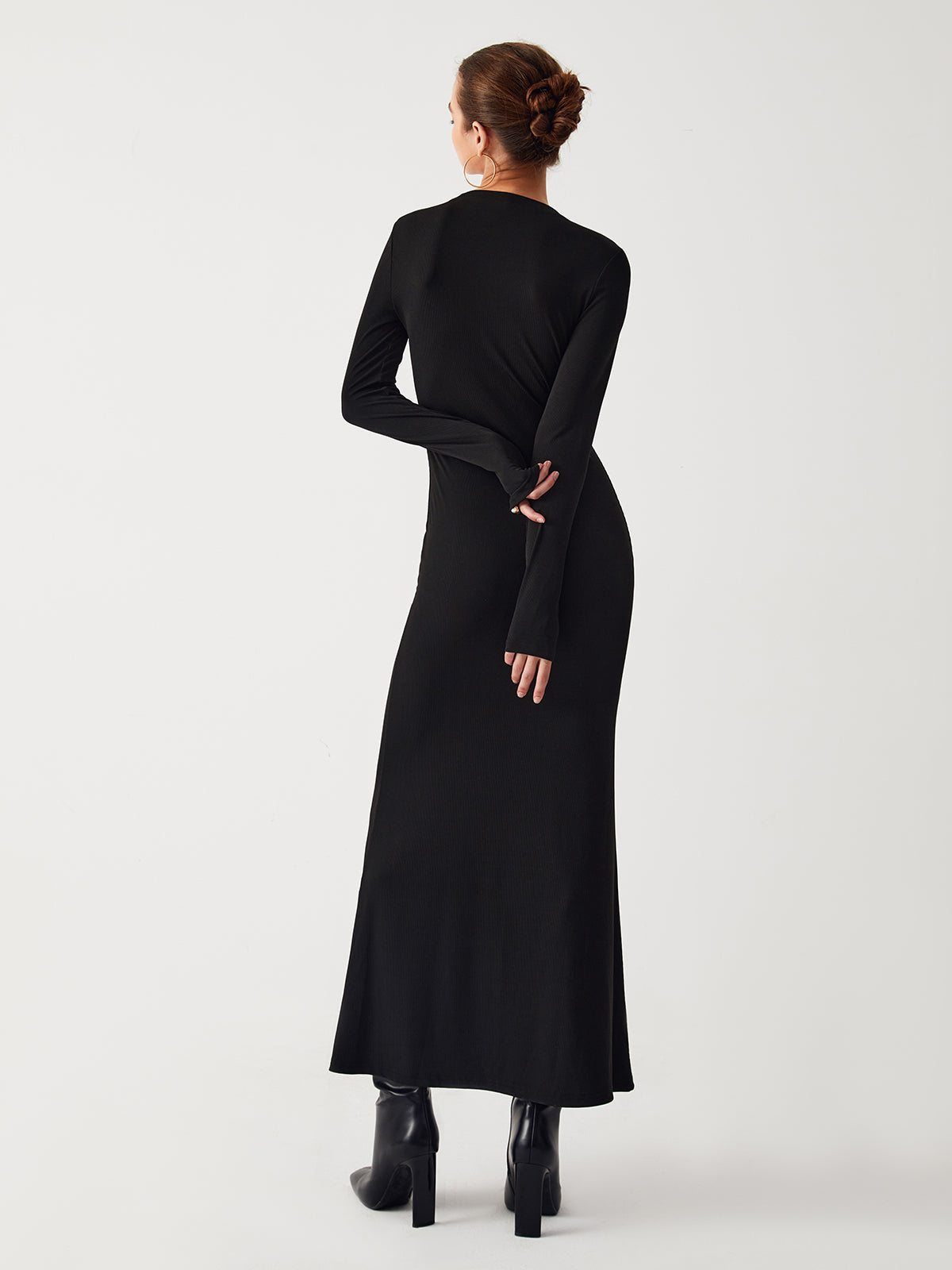 High Neck Long Sleeve Cutout Bodycon Maxi Dress 4