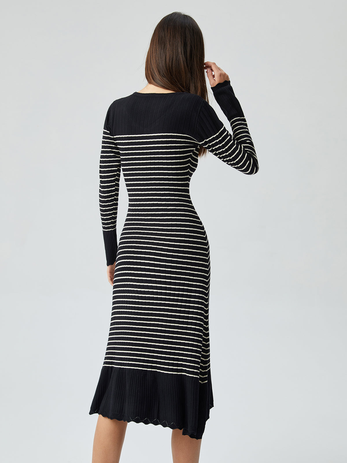 Contrast Trim Striped Crew Modern Neck Knit Sweater Dress 5