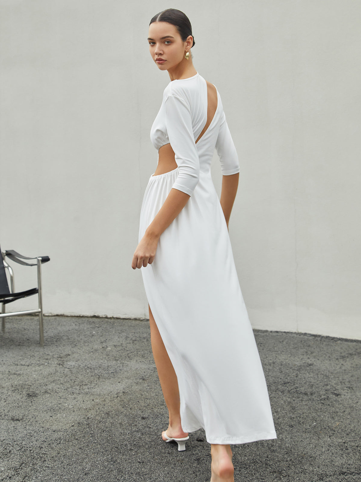 Asymmetric One Shoulder Cut Out High Split Maxi Dress 2