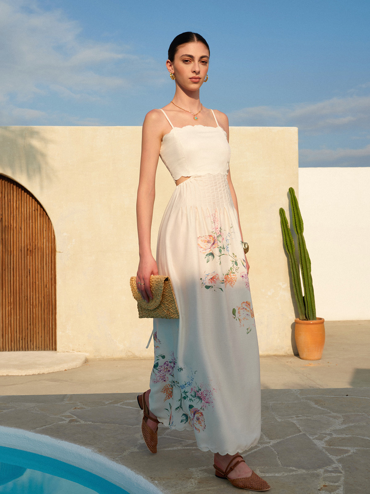 Floral Print Lace Up Back Sleeveless A-Line Midi Dress - View 2