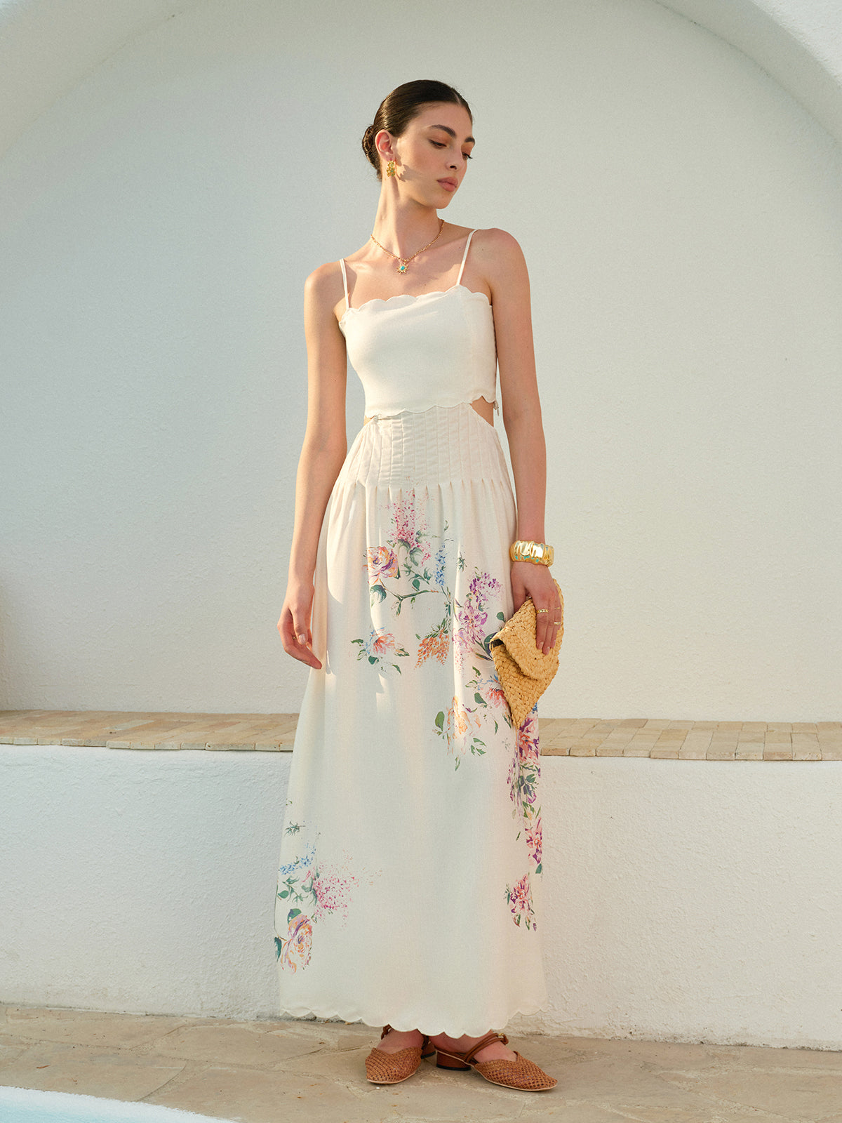 Floral Print Lace Up Back Sleeveless A-Line Midi Dress - View 3