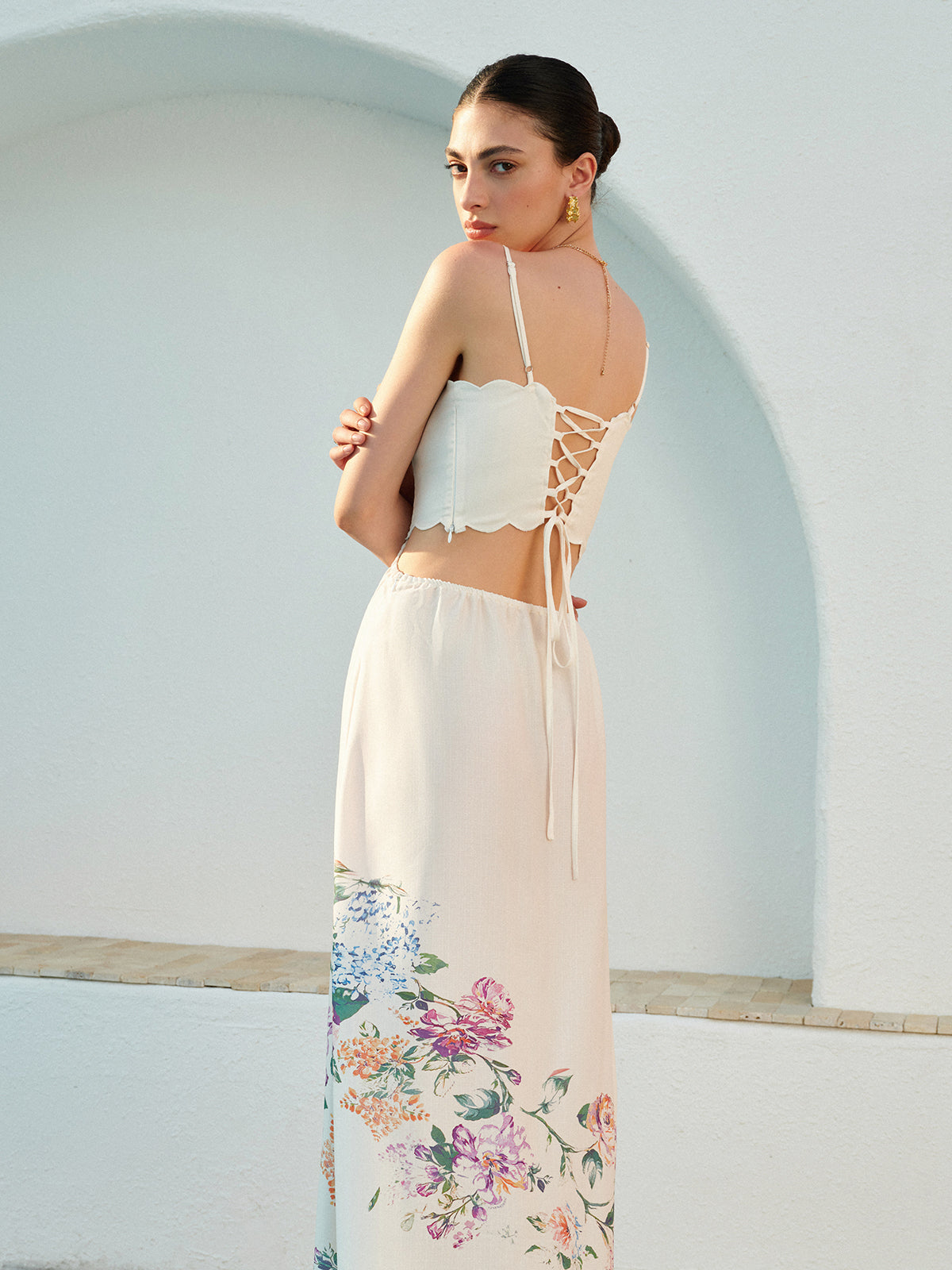 Floral Print Lace Up Back Sleeveless A-Line Midi Dress - View 7