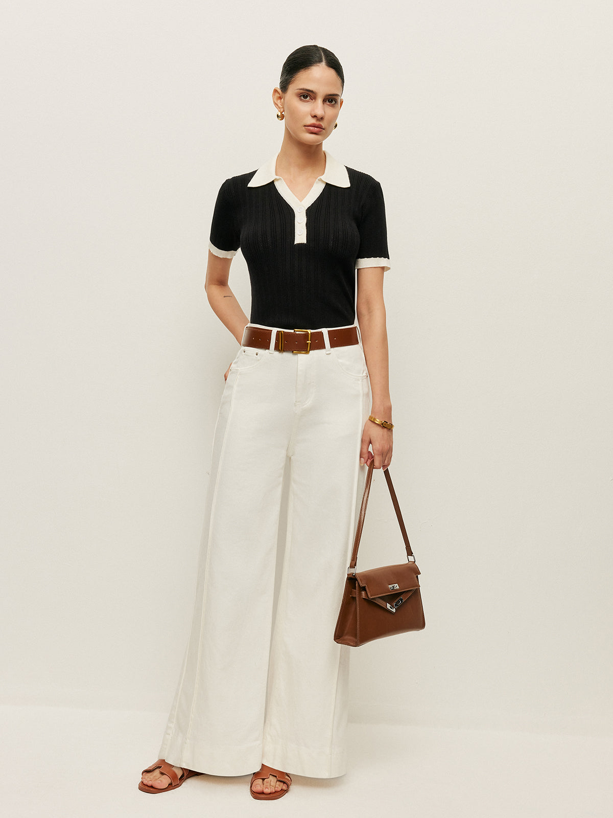 Collared Button Detail Ribbed Knit Top 5