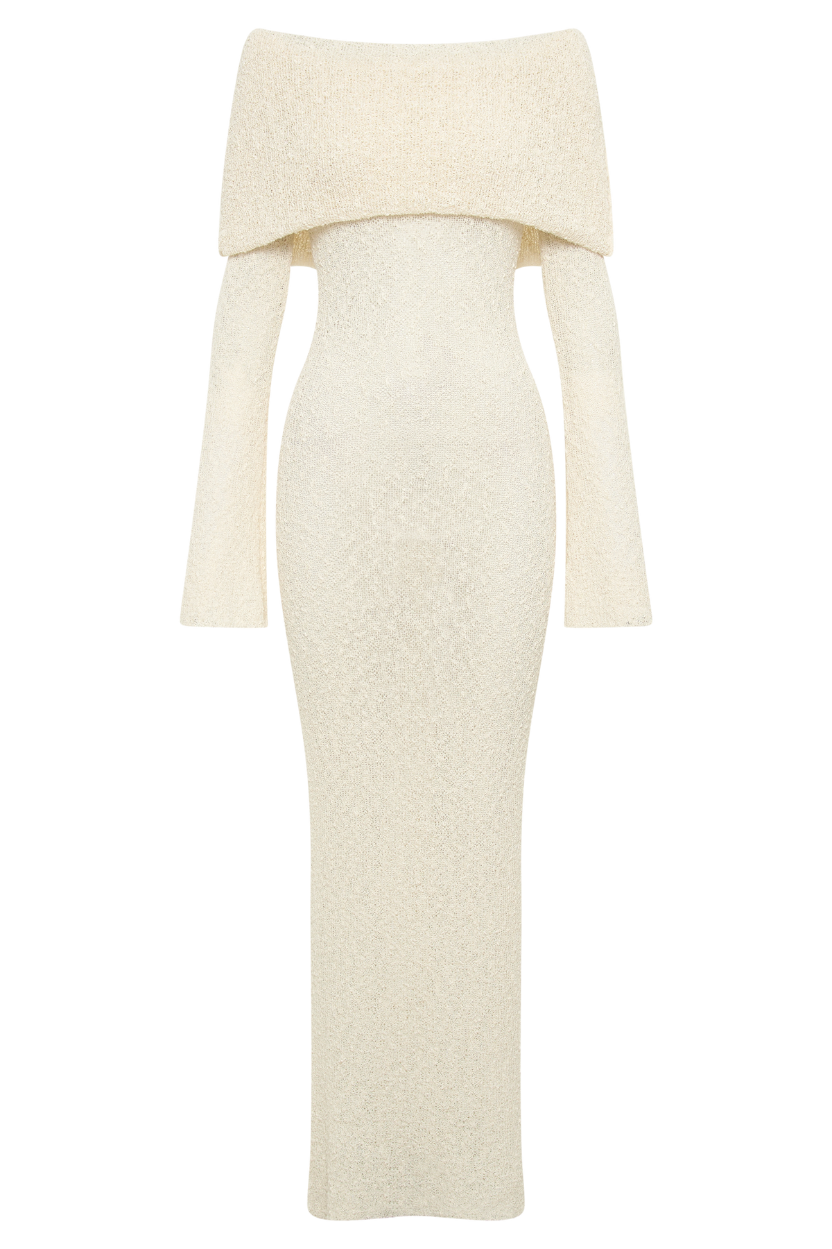 Textured Knit Off Shoulder Long Sleeve Sheer Maxi Dress 9