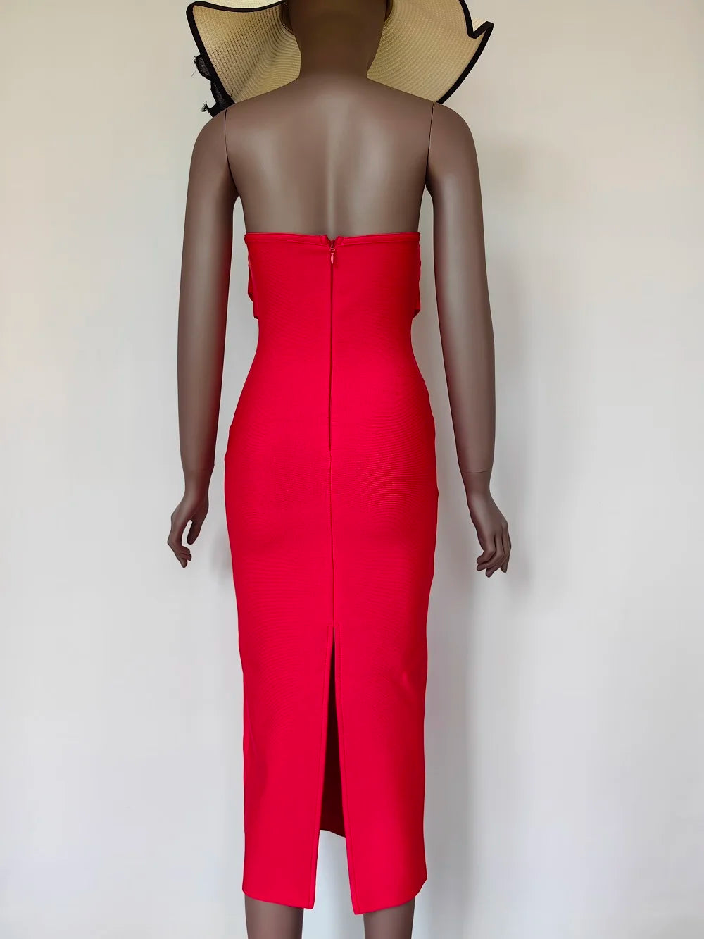 Red Christmas Party Dress - Strapless Backless Split Bustier - Fashionpara