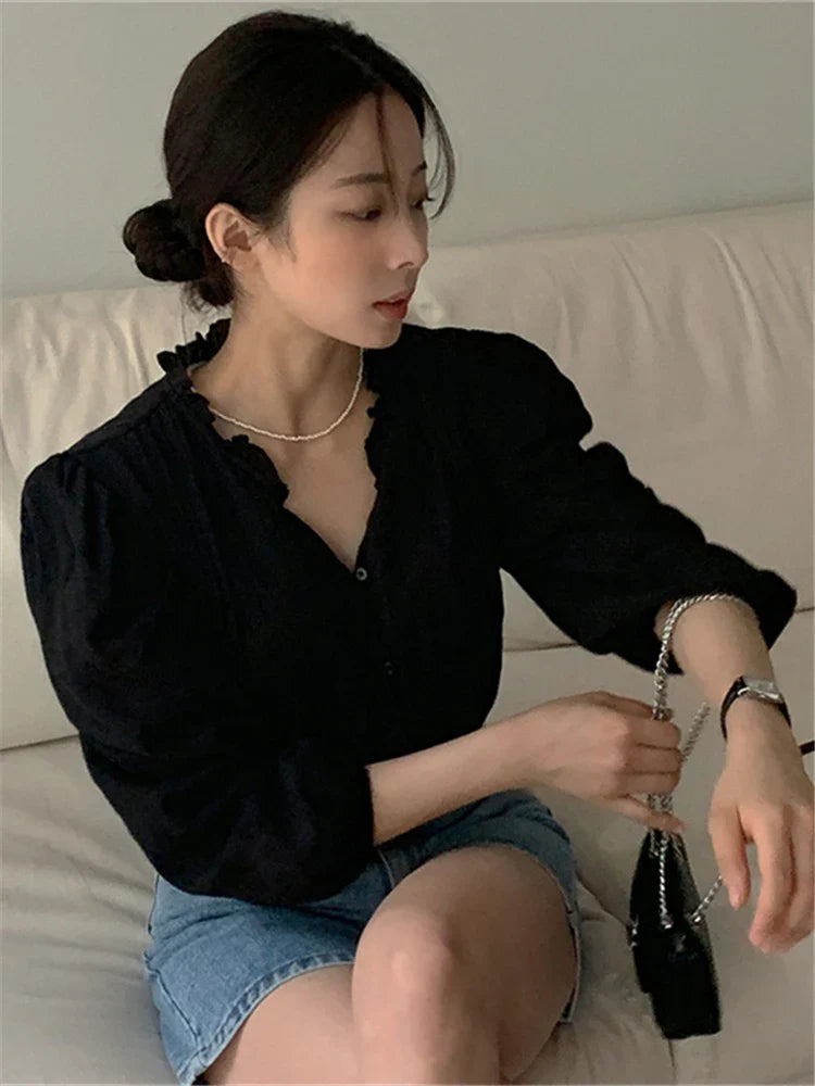 Sweet Puff Sleeve Oversized Vintage Blouse