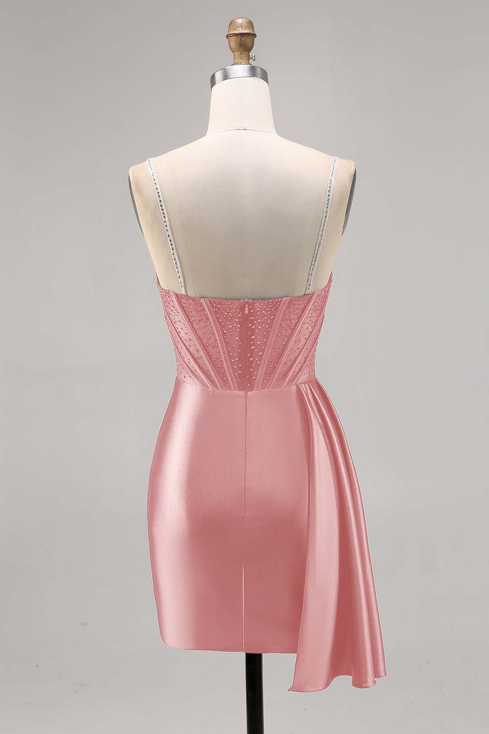 Sparkly Navy Corset Tight Satin Short Homecoming Dress with Beading