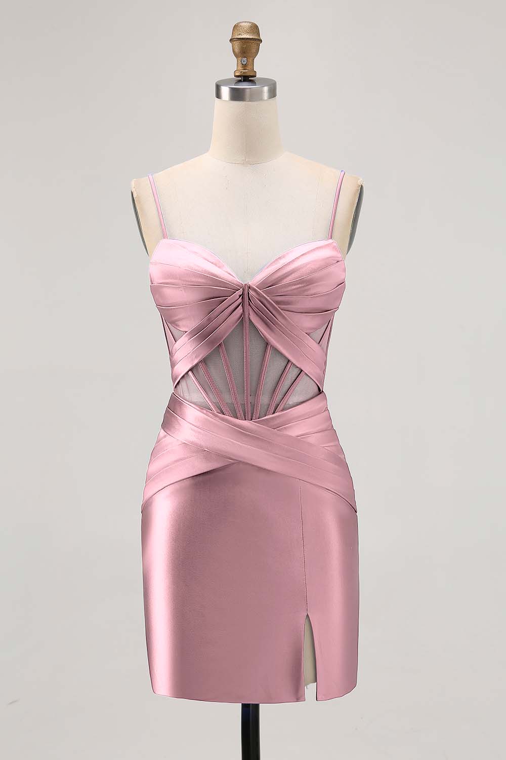 Royal Blue Satin Tight Ruched Corset Short Homecoming Dress with Slit