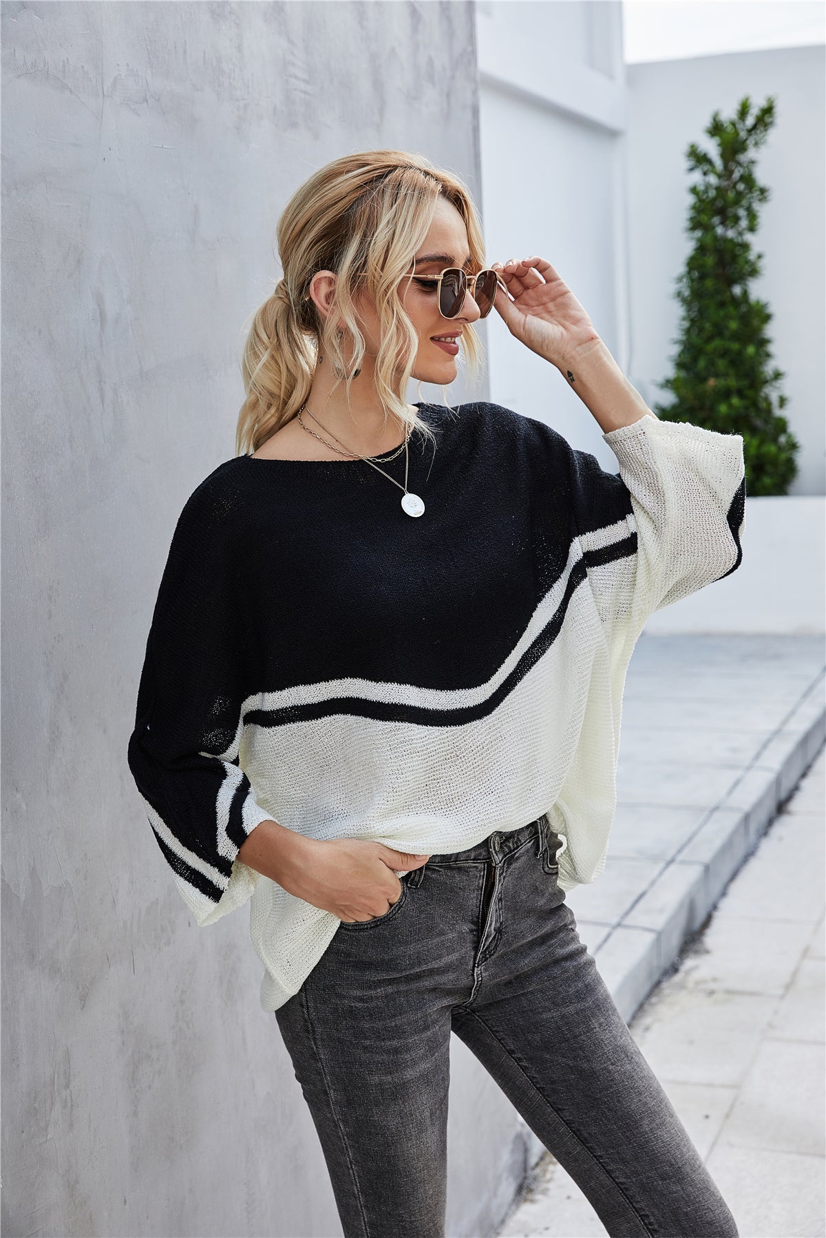 RadyRin Bat Sleeve Knit Sweater in Large Size - Chic Comfort