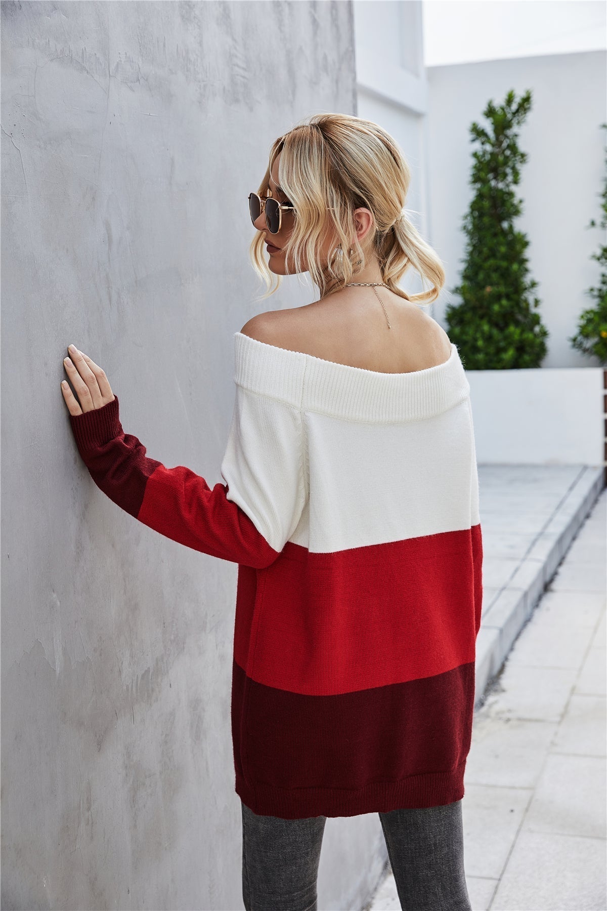 RadyRin Off The Shoulder Color Block Sweater for Style