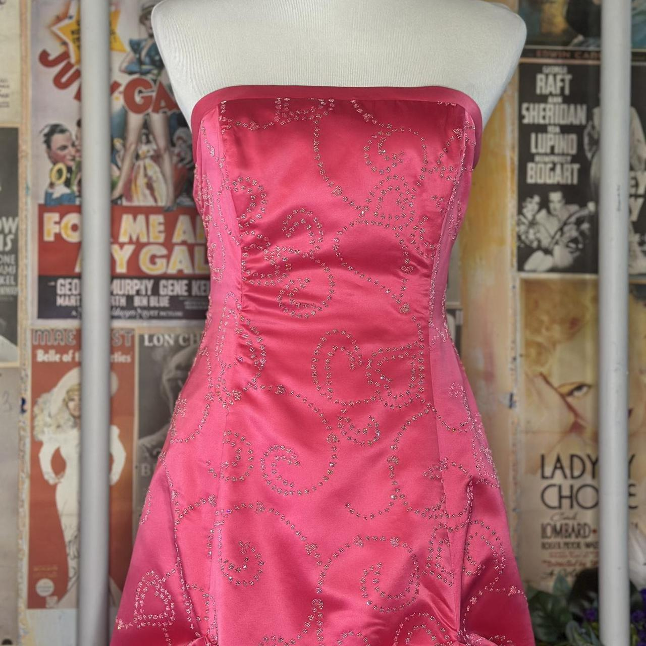 Elegant Hot Pink Strapless Satin Beaded Long Party Dress Birthday Prom Gown D1703