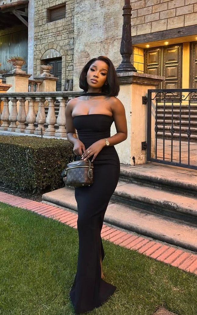 Fashion Black Strapless Satin Slit Mermaid Party Dress Long Wedding Guest Dress D1098