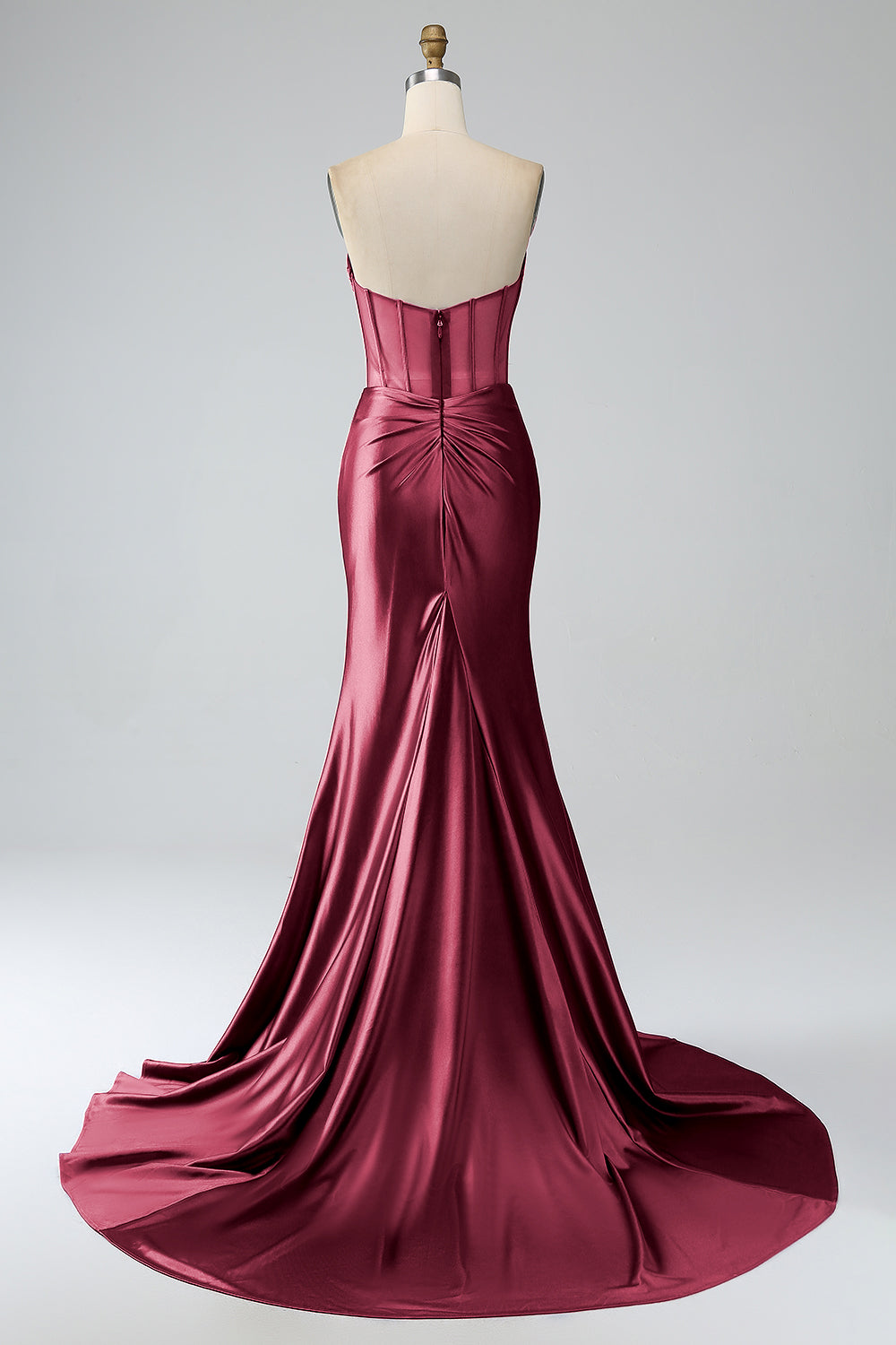 Royal Blue Mermaid Strapless Pleated Corset Long Prom Dress with Slit