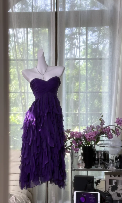 BeautifuL Sweetheart Neck Purple Chiffon Layered Long Prom Dress Formal Evening Dress D981