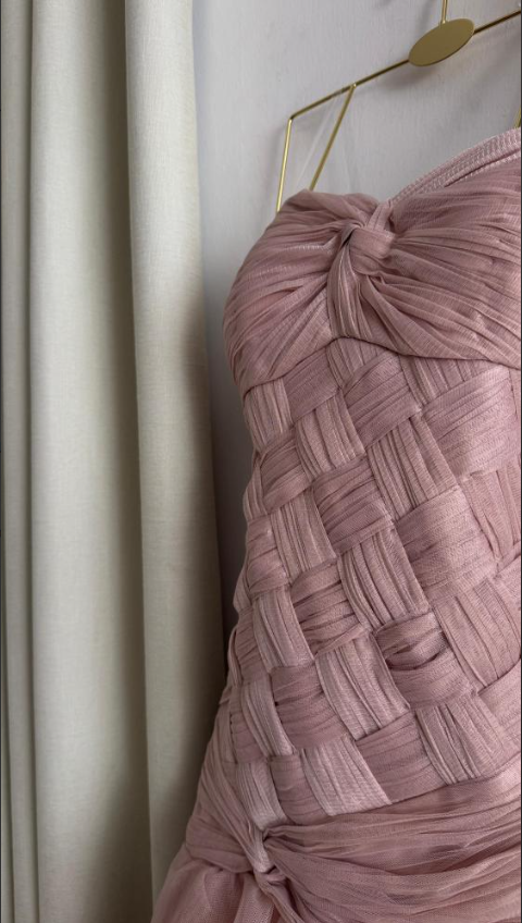 Pretty Pink Strapless Tulle Pleated Mermaid Evening Dress Long Birthday Party Dress D1603