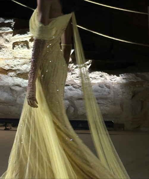 Pretty Tulle Pleated Sequin Mermaid Evening Dress Yellow Long Wedding Guest Dress D1625